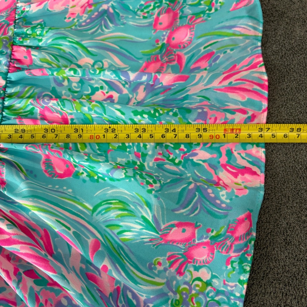 Lilly Pulitzer Gabriel Dress Womens 14 Blue Green Floral Tiered Ruffle Resort - Picture 9 of 10